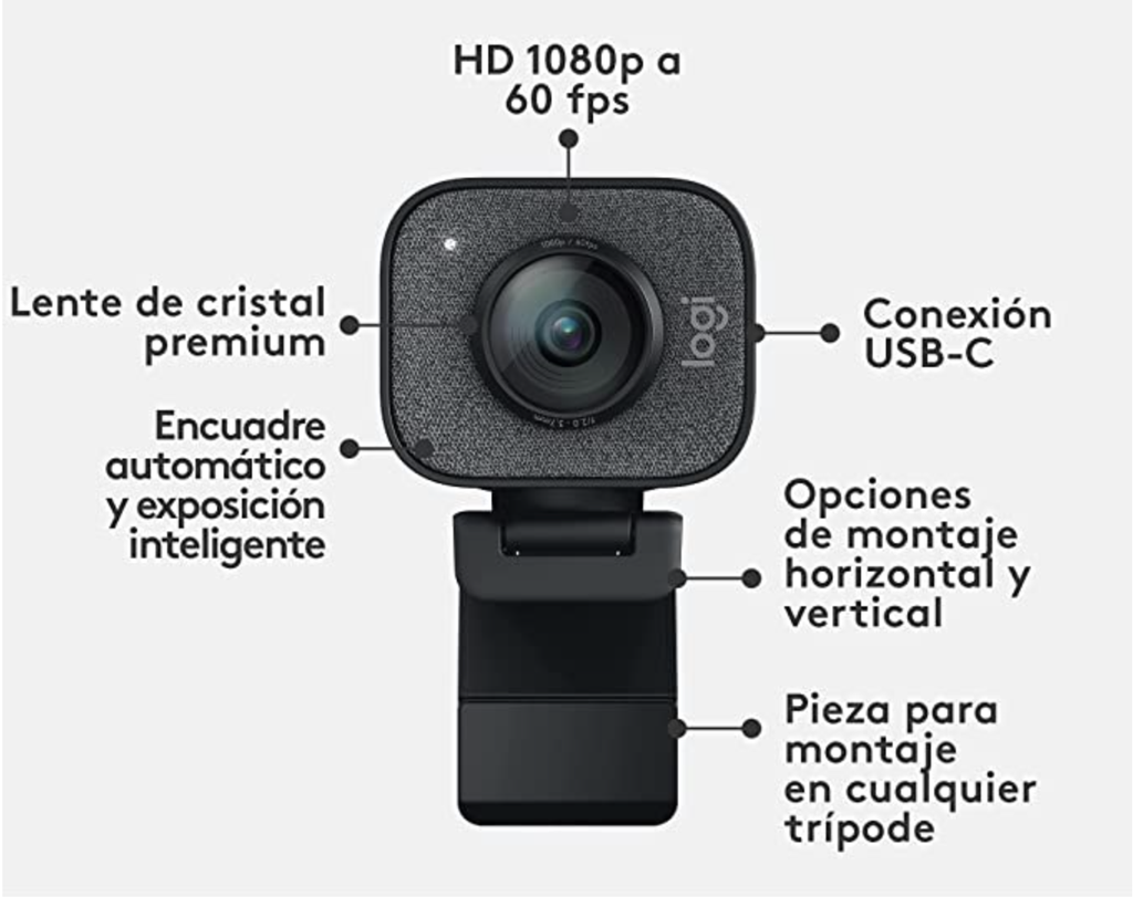 WebCAm, StreamCam para Creadores - Cámara Web Premium Streaming y Creación de Videos, Full HD 1080p 60 fps, Lente Premium, Autoenfoque Inteligente, Conexión USB, para PC, Mac - Negra