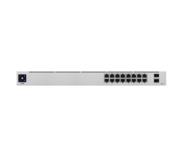 UniFi Switch Gen2, Capa 2 de 16 ptos (8 ptos PoE 802.3af/at + 8 ptos Gigabit) + 2 ptos 1G SFP, 42W, pantalla informativa