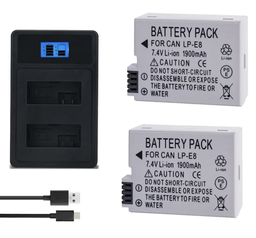 [GEN-LP-E8] Baterías LED 2 pz y cargador para cámara Canon EOS, cargador Dual de 1900mah, 7,4 V, LP-E8, LP, E8, 550D, 600D, 650D, 700D, X4, X5, X6i, X7i