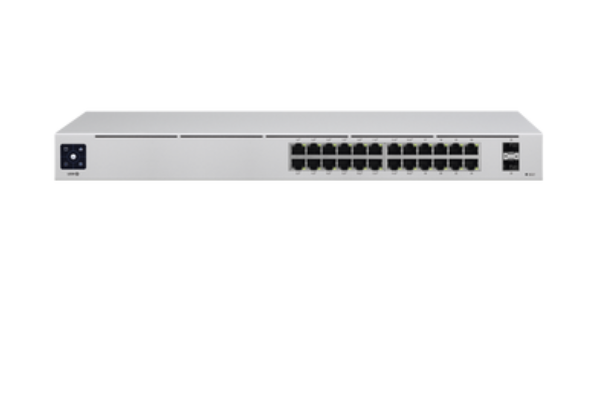UniFi Switch  Gen2, Capa 2 de 24 puertos (16 puertos PoE 802.3af/at + 8 puertos Gigabit) + 2 puertos 1G SFP, 95W, pantalla informativa